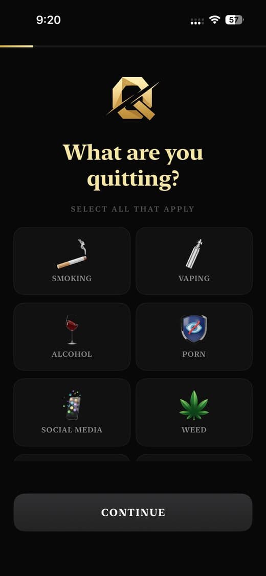 Choose the habits you want to quit in Quit All